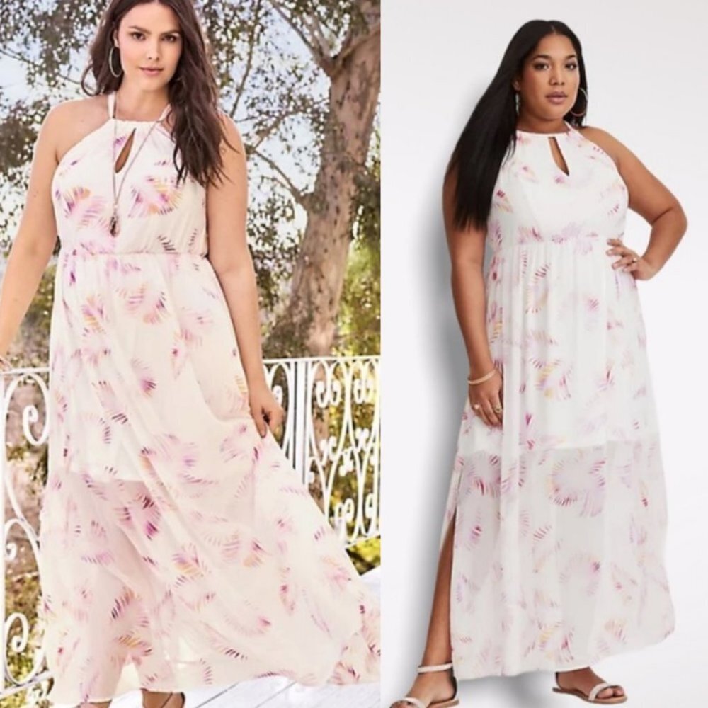 NWT Torrid White Palm Leaf Maxi Dress Size 4X New With Tags Floral Print Boho